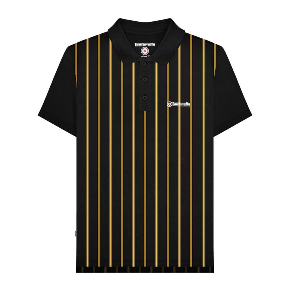 Lambretta Mens Pinstripe Polo Shirt / Black/Gold